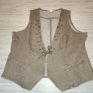 Christopher And Banks Demin Vest Women's Brown Size XL C5